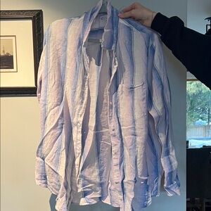 Light Blue, Lavender & White Striped Button-Up Shirt